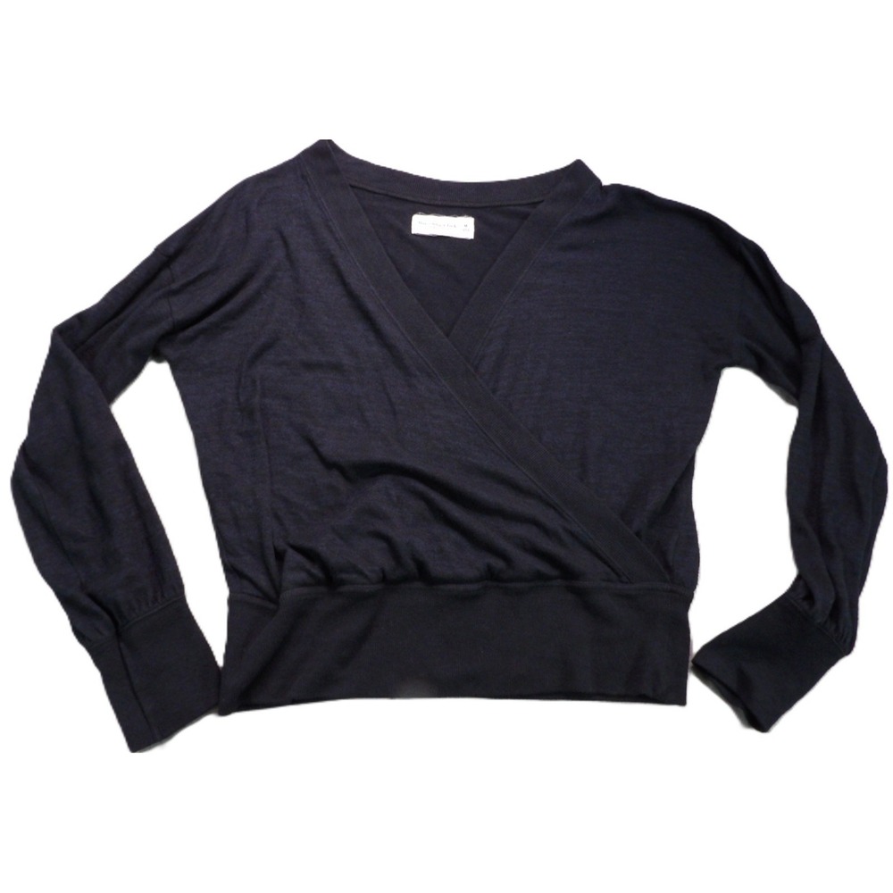 Abercrombie & Fitch Soft A&F Cozy Wrap Top Women M Navy Long Sleeves Knit Casual